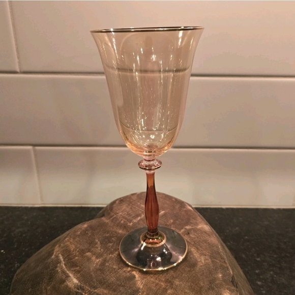 Vietri Regalia Deco Blue Base Orange Stem Wine Glass - Picture 1 of 6